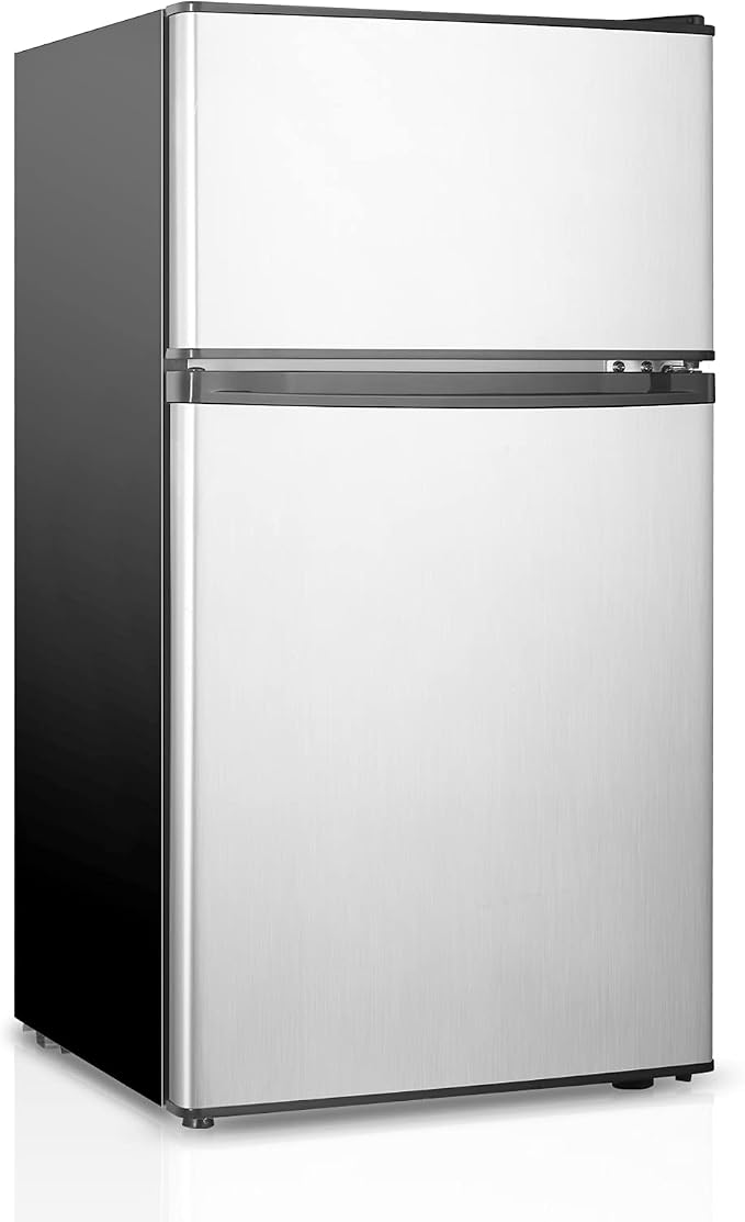 Mini Fridge With Freezer,3.2 Cu.Ft Compact Refrigerator,Mini Refrigerator With 2 Doors For Bedroom,Office,Kitchen,Apartment,Dorm(sliver) by HAILANG
