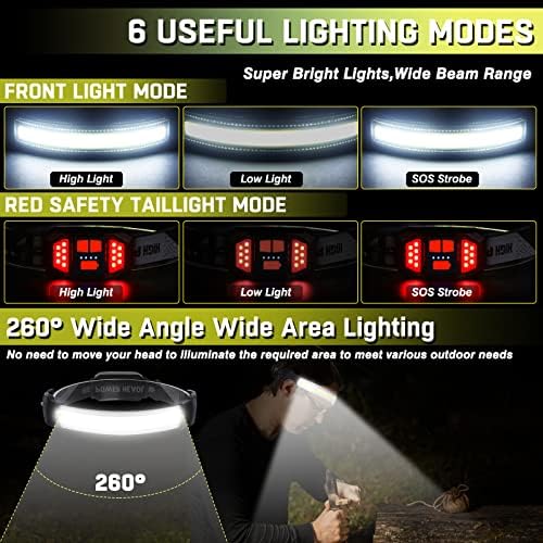 Headlamp Rechargeable,Ultra Bright Upgrade 1500 Lumens 6 Modes Head Lamp Led Rechargeable with Taillight(Individual Control),230°Wide Beam Waterproof Headlamps for Adults Outdoor Camping Running - Image 3
