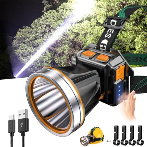 High Power LED Headlamp Super Bright Adult Motion Sensor Headlight Spotlight Waterproof Rechargeable Outdoor Hunting Light Flashlight Portable Head lamp for Fishing Camping Hiking by PINSAI