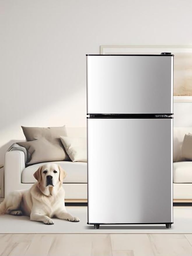 F.W.WOOLWORTHS 3.5 Cu.Ft Refrigerator with Freezer | Compact Fridge with 2 Doors for Office, Kitchen, Dorm and Bedroom, 7 Level Temp Adjustable Thermostat, Silver - Image 8
