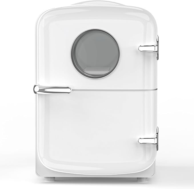 Electactic Mini Fridge for Skincare, 4L/6 Cans Portable Compact Cosmetic Fridge, Desktop Fridge with AC/DC Adapters, Observation Window, Small Cooler and Warmer for Beverage, Makeup, Bedroom, White by Electactic