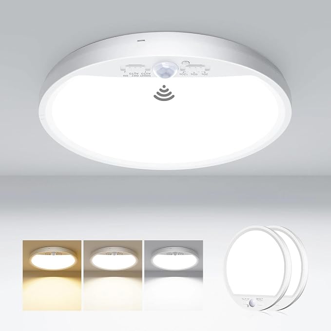 hepside 2 Pack Motion Sensor Ceiling Light Wired, 3000K/4000K/6500K LED Flush by Hepside