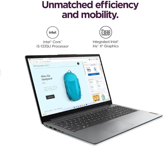 Lenovo IdeaPad 1i 15.6" FHD Laptop,with Lifetime Office,Intel Core i5-1335U, 16GB RAM, 256GB SSD,Intel Iris Xe Graphics,Wi-Fi 6,10 Hr BatteryWin 11 Pro, Cloud Grey, - Image 2