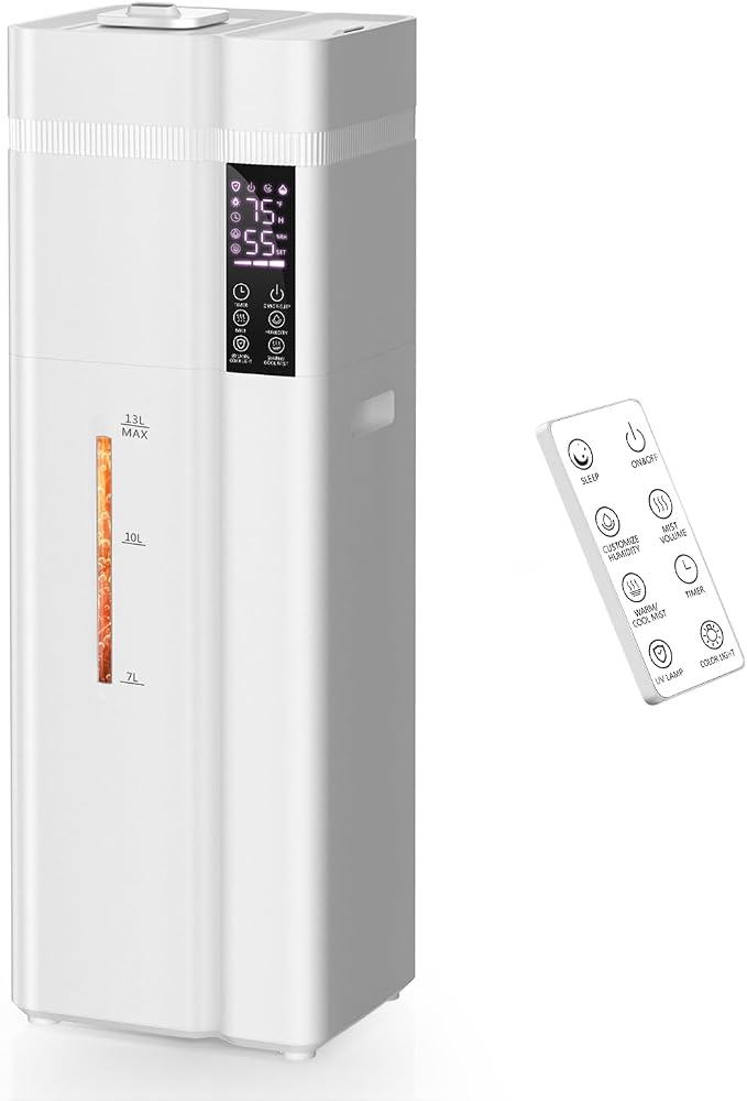 13L/3.4Gal Humidifiers for Bedroom, Ultrasonic Warm & Cool Mist Humidifier Large Room, Covers 800ft², 72H Runtime, 24H Timer, 3 Mist Modes Top Fill Quiet Humidifiers for Home, Office, White by Zeova