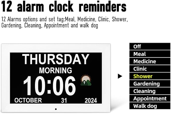 Dementia Clock with 12 sets of alarms paired with 20 usage scenarios, Large - Image 3