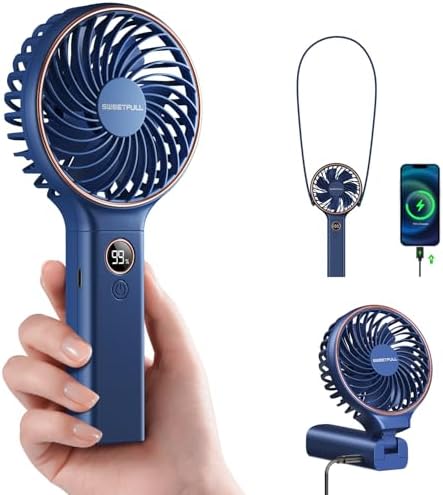 SWEETFULL Handheld Portable Fan, 5000mAh Rechargeable Battery, 6 Speed Wind, LED Digital Display, Foldable Electric Personal Mini Travel Fan with Backup Power, Summer Essentials Gifts for Women Girl by SWEETFULL