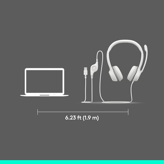Logitech H390 Wired Headset PC/Laptop Stereo Headphones - Off White | Stereo Headphones for PC/Laptop, USB-A, In-Line Controls, Works with Chromebook - Image 8