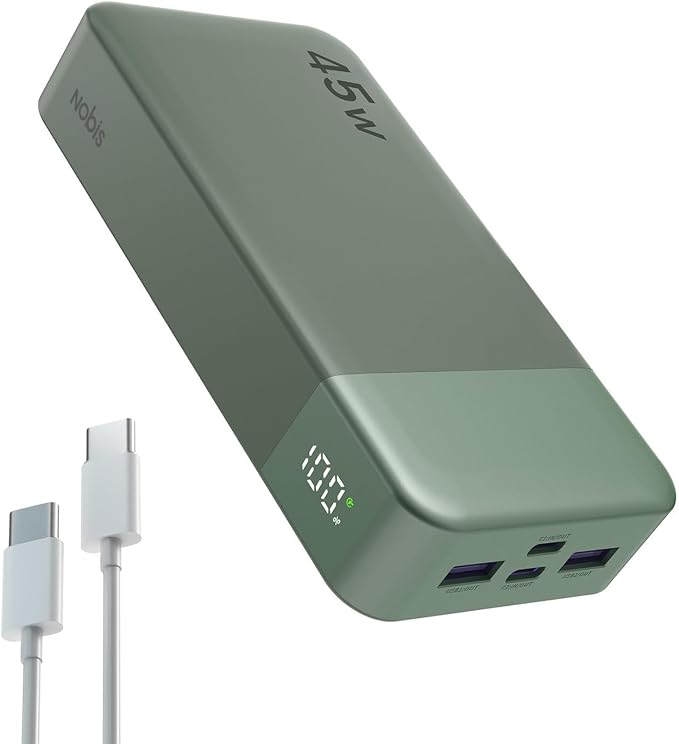 NOBIS Portable Charger, 20000mAh Power Bank, 45W Power Bank Fast Charging, Battery Pack with C to C Cable, Battery Bank with Digital Display for iPhone Android Laptop etc(Green) by NobisPowerbank