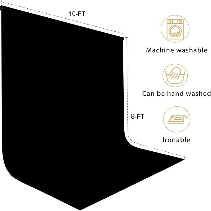10x8FT Black Backdrop for Photography, High Density Polyester Fabric Background - Image 3