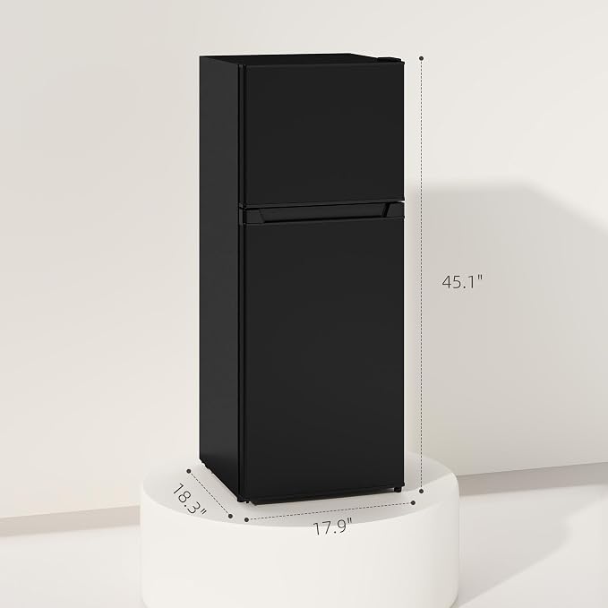 HOMCOM 4 Cu.Ft Mini Fridge with Freezer Double Reversible Door Black | Compact Refrigerator, Adjustable Thermostat, Shelf, for Bedroom Dorm Home Office, Energy Efficient - Image 7