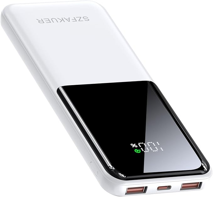 Portable Charger,Slim 10000mAh Power Bank,22.5W USB-C Fast Charging Battery Pack Compatible with iPhone 17/16/15/14/13/12 Pro Samsung Galaxy, iPad, AirPods, Android Tablets (White) by Unknown