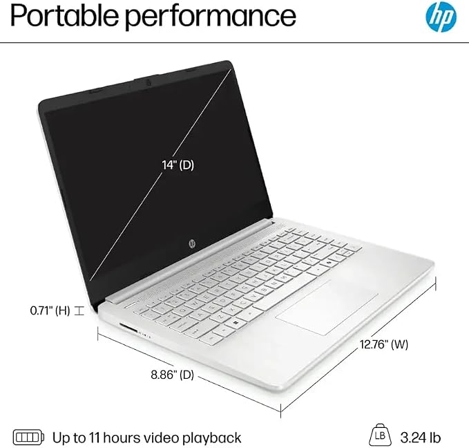 HP 14" Business Laptop Computer with Microsoft Office 365, 4-Core Intel Processor, 128GB Storage, 4GB RAM, Windows 11, SageNova Earphones, Natural Silver - Image 6