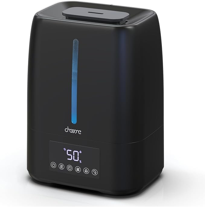 6L Top Fill Ultrasonic Humidifier - Cool and Warm Mist for Bedroom, Baby, Large Rooms & Plants, Smart Humidity Control, Aroma Diffuser, Night Light, 12H Timer, Quiet, Black by SimpleLife