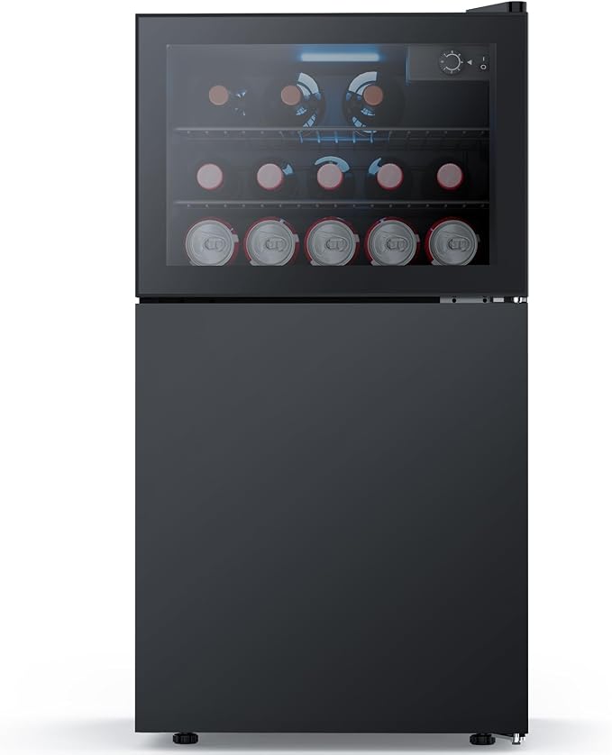 COWSAR 2.6 Cu.Ft Beverage Refrigerator & Mini Fridge with Freezer - Glass Door, Reversible Design, Adjustable Thermostat for Dorm, Office, Bedroom - Image 7