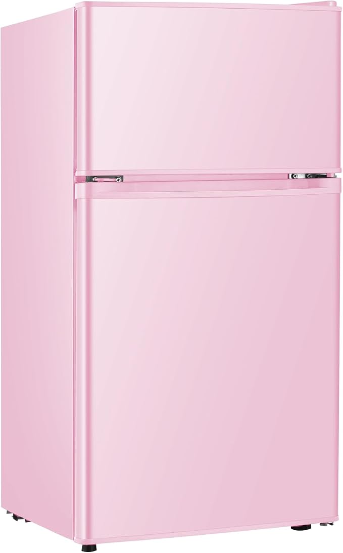 Mini Fridge With Freezer,3.2 Cu.Ft Compact Refrigerator,Mini Refrigerator With 2 Doors For Bedroom,Office,Kitchen,Apartment,Dorm(pink) by HAILANG