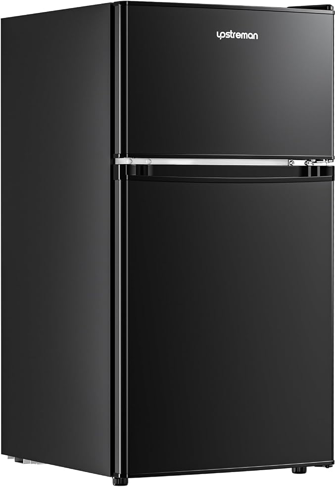 Upstreman 3.2 Cu.Ft Mini Fridge with Freezer, Double Door Mini Fridge, Adjustable Thermostat, Mini Refrigerator for Dorm, Office, Bedroom, Black-BD321 by StartUpLiveBetter