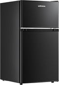 Upstreman 3.2 Cu.Ft Mini Fridge with Freezer, Double Door Mini Fridge, Adjustable Thermostat, Mini Refrigerator for Dorm, Office, Bedroom, Black-BD321 by StartUpLiveBetter
