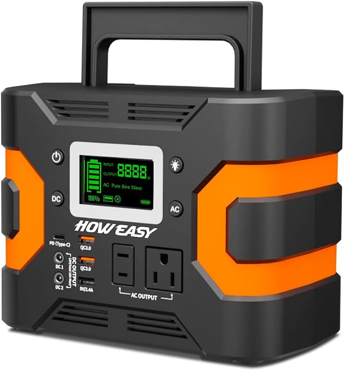 HOWEASY Portable Power Station 300W, 236Wh Solar Generator with Pure Sine Wave 110V AC Output, Backup Lithium Battery with LED Light for Outdoor Camping Travel Home Blackout by HOWEASY