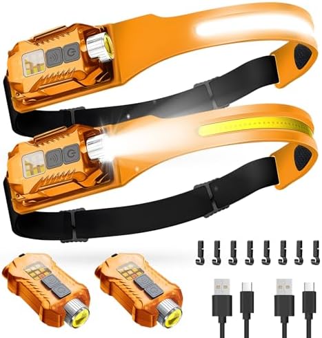Victoper Rechargeable Headlamp 2Pack, Detachable 230° Wide Beam LED 2in1 Head Lamp with Motion Sensor, Hard Hat Head Light for Adults, 9 Modes Flashlight for Running Hunting Camping Essentials Gear by Victoper