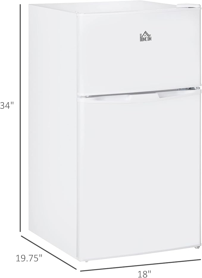 HOMCOM 3.2 Cu.Ft Mini Fridge with Freezer Double Reversible Door White | Compact Refrigerator, Adjustable Thermostat, Shelf, for Bedroom Dorm Home Office, Energy Efficient - Image 7
