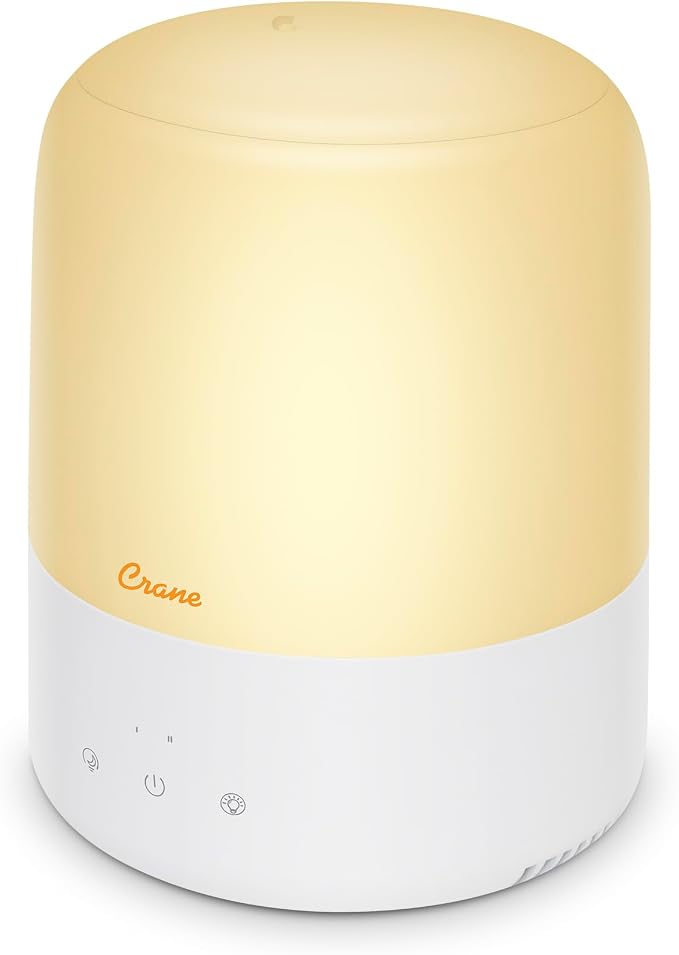 Crane Top Fill Mini Humidifier for Bedroom and Nursery 3-In-1 Essential Oil Diffuser Sleep Light 0.5 Gallon Baby Humidifier by Crane