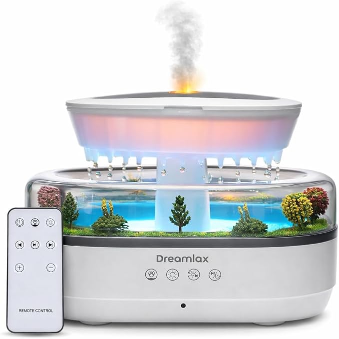 Dreamlax Rain Humidifiers for Bedroom – Cool Mist Essential Oil Diffuser, White Noise Machine with 10 Nature Sounds, 7 LED Lights, Remote Control & Decorative Raindrop Lamp by Unknown