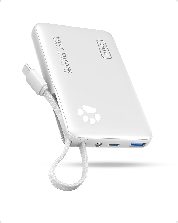 INIU Portable Charger, Slim 45W 10000mAh Power Bank with Build in USB-C Cable for Travel, Fast Charging USB C in&Out Battery Pack, External Phone Charger for iPhone 17 16 15 Samsung S25 S24 Google etc by INIU