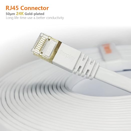 Cat7 20FT Ethernet Cable Flat-White-10Gbps Ultra Slim High Speed Gold-Plated - Image 8