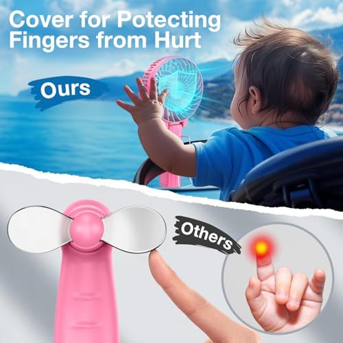 VersionTECH. Portable Handheld Fan, Powerful+Durable+4000mAh+180° Foldable, Mini Table Fans with USB Rechargeable Battery Operated Cooling Accessories for Personal Use, Travel, Office Pink - Image 5