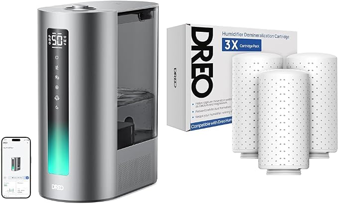 Bundle of DREO 6L Smart Humidifier, Warm & Cool Mist Humidifier for Bedroom + DREO Demineralization Cartridge 3-Pack for Humidifiers, Compatible with Humidifiers HM512S/713/713S by DREO