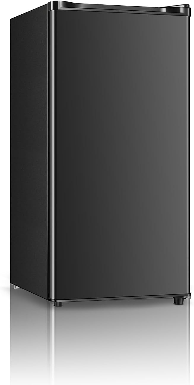 Seaoola Mini Fridge with Freezer, Single Door 3.1 Cu.Ft, Compact Mini Refrigerator, LED Light, Adjustable Thermostat, Removable Glass Shelves, Small Refrigerator for Dorm/Office/Bedroom(Black) (Black) - Image 2