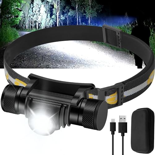 Headlamp Rechargeable, 1200 Lumen Zoomable LED Head Lamp for Adults, IP66 Waterproof Rechargeable Headlight with 9 Modes, Super Bright Head Flashlight with 2600 mAh for Outdoor Camping Hiking Running by Rugtol