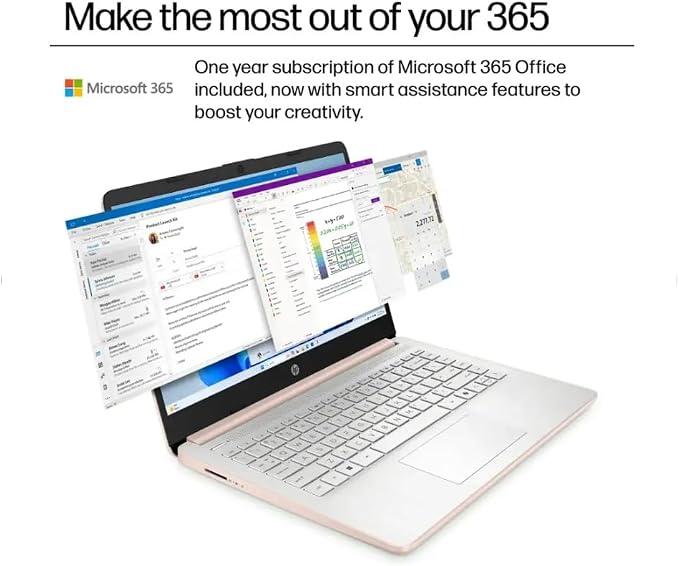 HP Student Laptop, Intel Processor N150(up to 3.6 GHz), 14 Inch LED Screen,8G RAM, 128GB Storange,One Year Office 365, Windows 11 Home,w/YYY Bundle,Rose Gold - Image 7