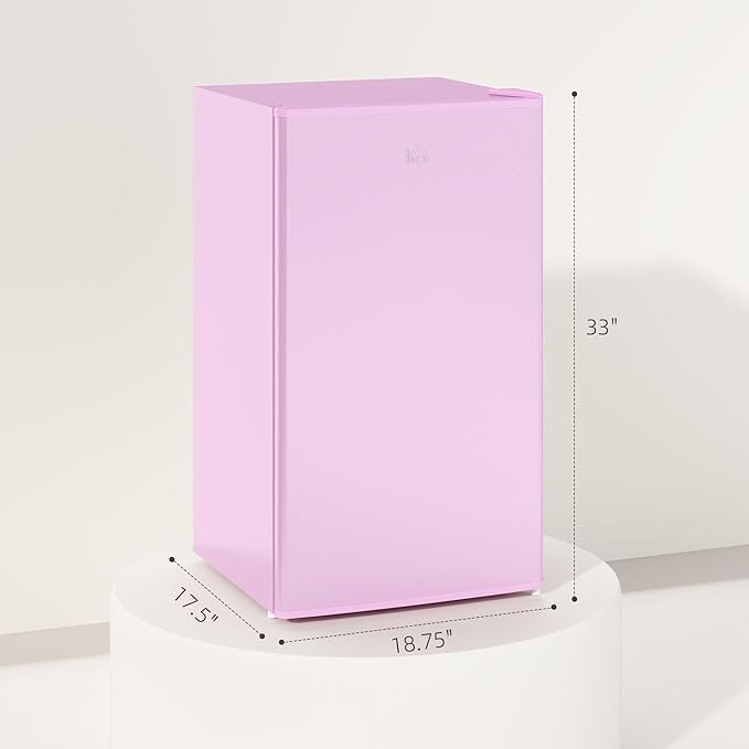 HOMCOM 3.2 Cu.Ft Mini Fridge with Freezer Single Reversible Door Pink | Compact Refrigerator, Adjustable Thermostat, Shelf, for Bedroom Dorm Home Office, Energy Efficient - Image 7