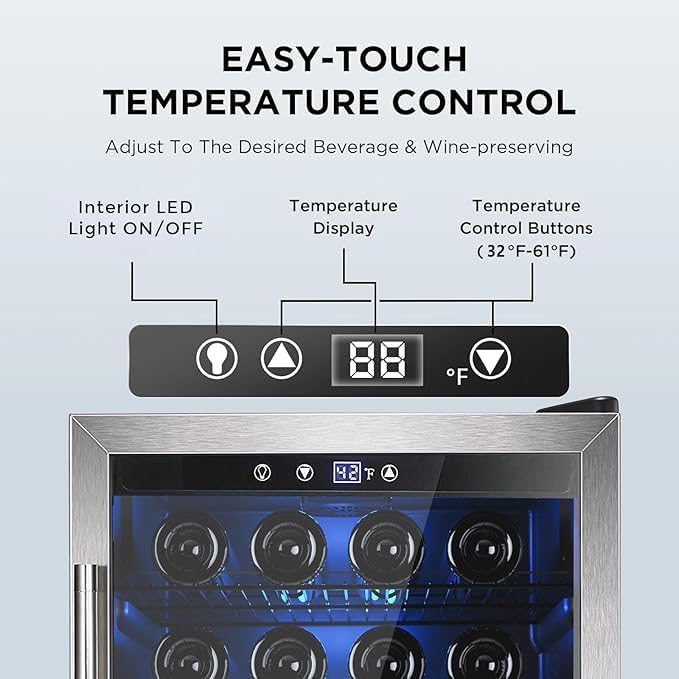 Electactic Wine Cooler 37 Bottle Freestanding Fridge with Stainless Steel Reversible Glass Door, 145 Can Beverage Refrigerator Quiet Compressor for Home Kitchen Bar, 4.5 Cu.ft Silver - Image 3
