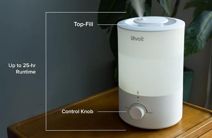 LEVOIT - Humidifiers for Bedroom - Quiet (3L Water Tank) - Cool Mist/Top Fill/Essential Oil Diffuser/25Watt - Home/Large Room - 360° Nozzle - Rapid Ultrasonic Humidification for Baby Nursery/Plant - Image 11