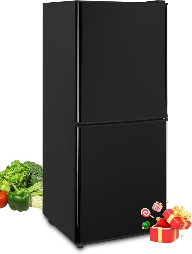 F.W.WOOLWORTHS 4.0 Cu.Ft Refrigerator with Freezer | Compact Fridge with 2 Doors for Office, Kitchen, Dorm and Bedroom, 7 Level Temp Adjustable Thermostat, Black by FWWOOLWORTHS