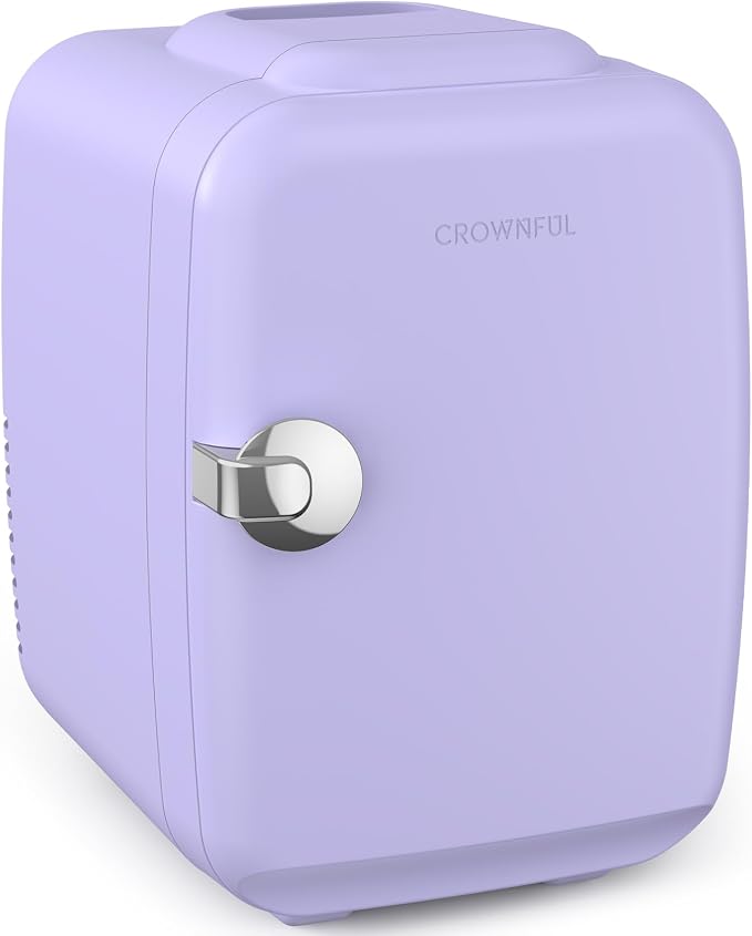 CROWNFUL Mini Fridge, 4 Liter/6 Can Portable Cooler and Warmer Personal Refrigerator for Skin Care, Cosmetics, Beverage, Food,Great for Bedroom, Office, Car, Dorm(Purple) by CROWNFUL