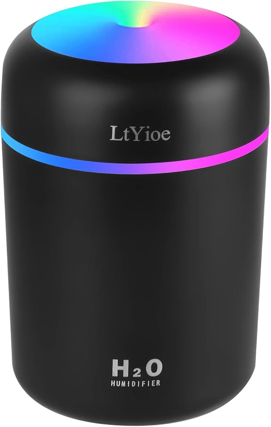 Humidifier Portable Mini Humidifiers for Bedroom, Personal Desktop Cool Mist Air Humidifier with Colorful Night Light, 2 Mist Modes & Auto Shut-Off, Super Quiet for Car Office Home (Black) by LtYioe
