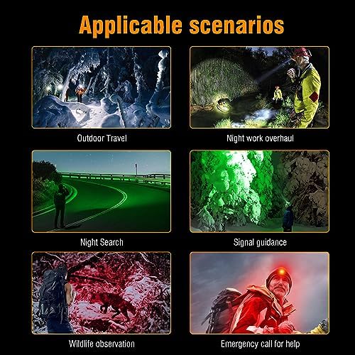 BORUIT HP360 LED Rechargeable Headlamp with White Green Red Light,Super Bright Head Lamp Flashlight,IP67 Waterproof,7 Working Modes,Suitable for Adults Running Camping Hiking Fishing - Image 6