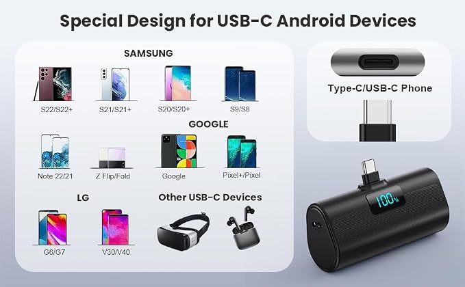 [2-Pack]Portable Charger for iPhone 17/16/15 Series,5200mAh PD USB C Power Bank Built-in USB-C Connector,Travel Battery Pack Compatible with iPhone 17/17 Pro Max/16/15 Series,Galaxy,Android-Black+Blue - Image 8