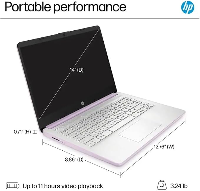 HP 2025 Student Laptop, Intel Processor N150(up to 3.6 GHz), 14 Inch LED Screen,8G RAM, 256GB Storange (128GB UFS+128GB MSD),1 Year Office 365, Windows 11 Home,Honey Lavender,w/YYY Accessories - Image 6