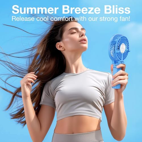 VersionTECH. Portable Handheld Fan, Powerful+Durable+180° Foldable, Mini Hand Fans with USB Rechargeable Battery Operated Cooling Accessories for Personal Use, Travel, Office Blue - Image 4