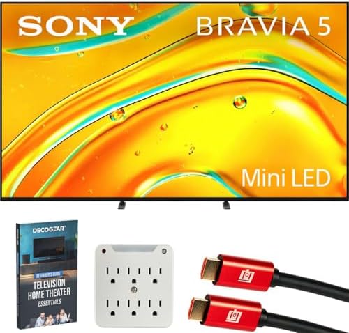 Sony BRAVIA 5 75 inch Mini LED 4K HDR Google TV (2025) K75XR50 Bundle with 2X Deco Gear 6FT HDMI Cable, SurgePro 6-Outlet Surge Adapter and Deco Gear Home Theater Beginner's Guide by Unknown