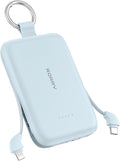 RORRY Portable Charger, 10000mAh PD 30W Fast Charging Portable Charger Power Bank with Built-in Cables, Travel Keychain Charger Battery Pack for iPhone 17/16/15/14/13/12, for AirPods 2/3/4/Pro, Blue by RORRY