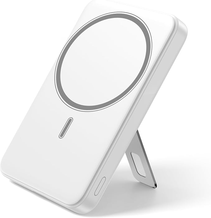 for Magsafe Portable Charger, 10000mAh Wireless Power Bank with Stand, USB C PD 20W Fast Charging Powerbank, Magnetic Battery Pack Compatible for iPhone 17/16/15/14/13/12 Series - White by Wowuwoai