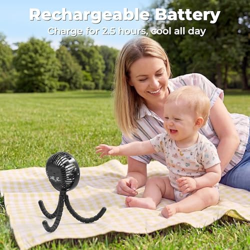 AMACOOL Battery Operated Stroller Fan, Portable Clip On Fan Rechargeable - Image 4