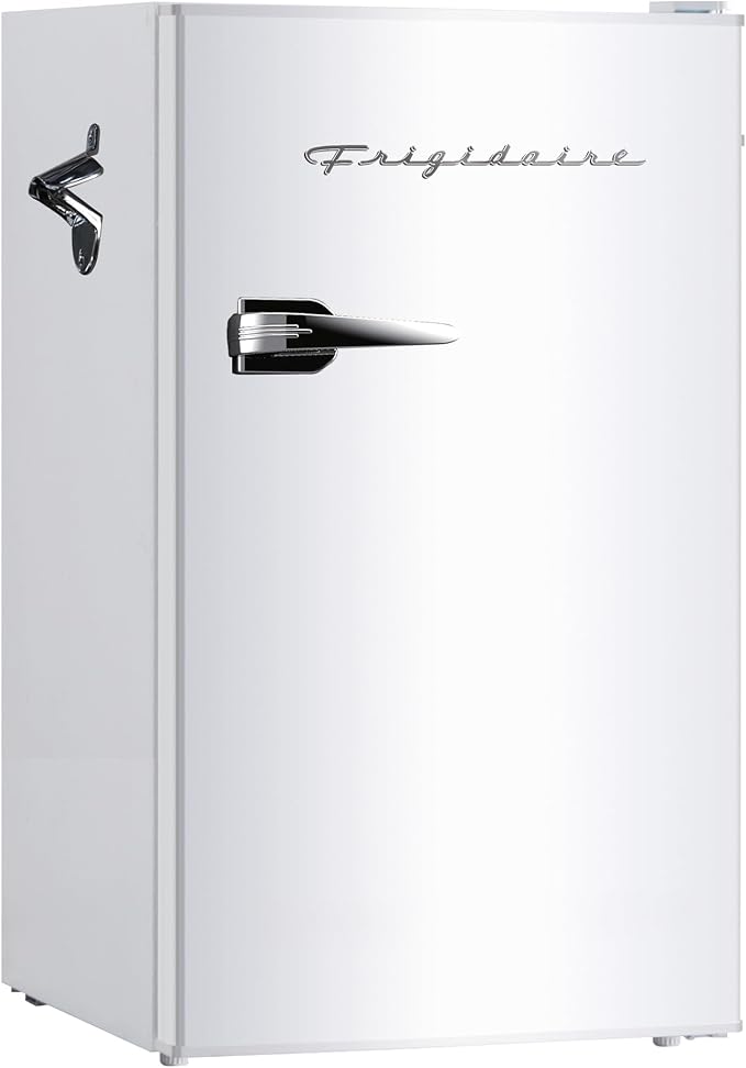 Frigidaire Retro Compact Fridge with Chiller, 3.2 cu ft Countertop Fridge with Built-In Bottle Opener, Compact Refrigerator for Office, Bedroom, Dorm Room or Cabin - 18.7"D x 19.01"W x 33.27"H (White) by Unknown