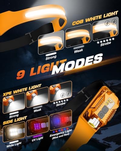 Victoper Rechargeable Headlamp 2Pack, Detachable 230° Wide Beam LED 2in1 Head Lamp with Motion Sensor, Hard Hat Head Light for Adults, 9 Modes Flashlight for Running Hunting Camping Essentials Gear - Image 5