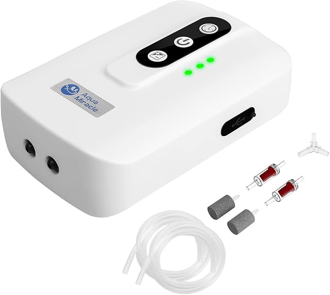 AquaMiracle Lithium Battery Powered Portable Aquarium Air Pump for Fish Tank, USB Rechargeable Aquarium Bubbler Aerator for Outdoor Fishing, Power Outages and Emergency by AquaMiracle
